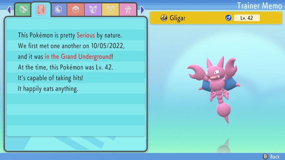 Gligar on the right with a description of them on the left.