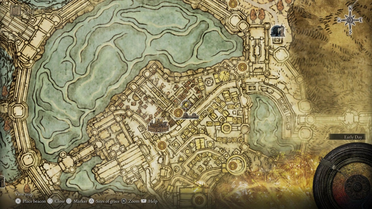 The location of the Stonesword Key in a Leyndell grave shown on the map.