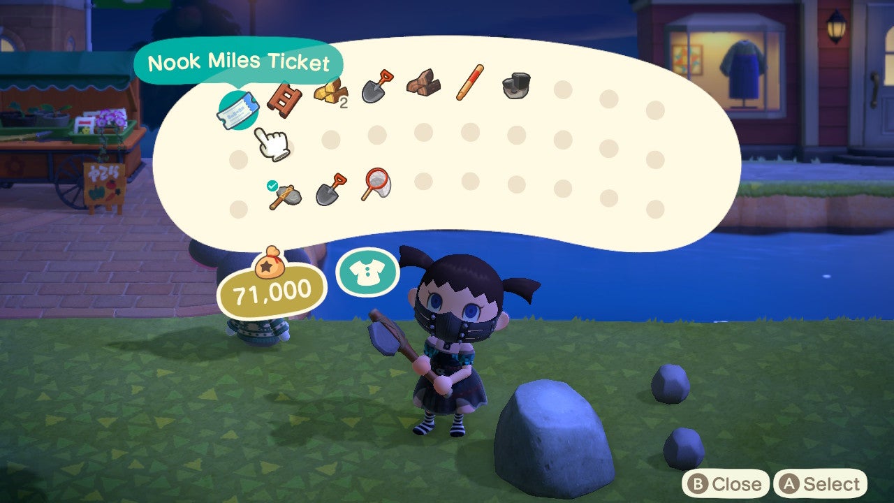 Nook Miles Ticket highlighted in inventory.