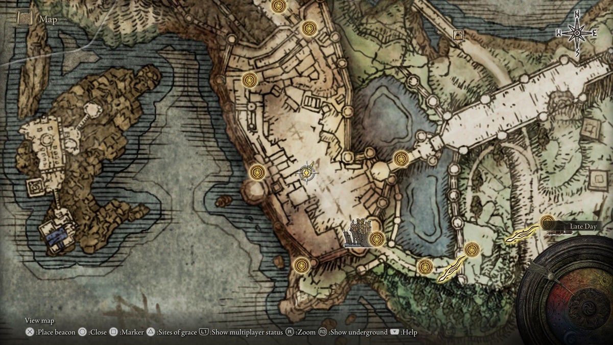 The location of the first Stonesword Key in Stormveil shown on the map.