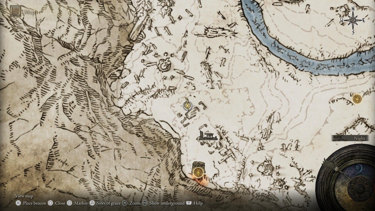 The location of the Stonesword Key in Yelough Anix Ruins shown on the map.