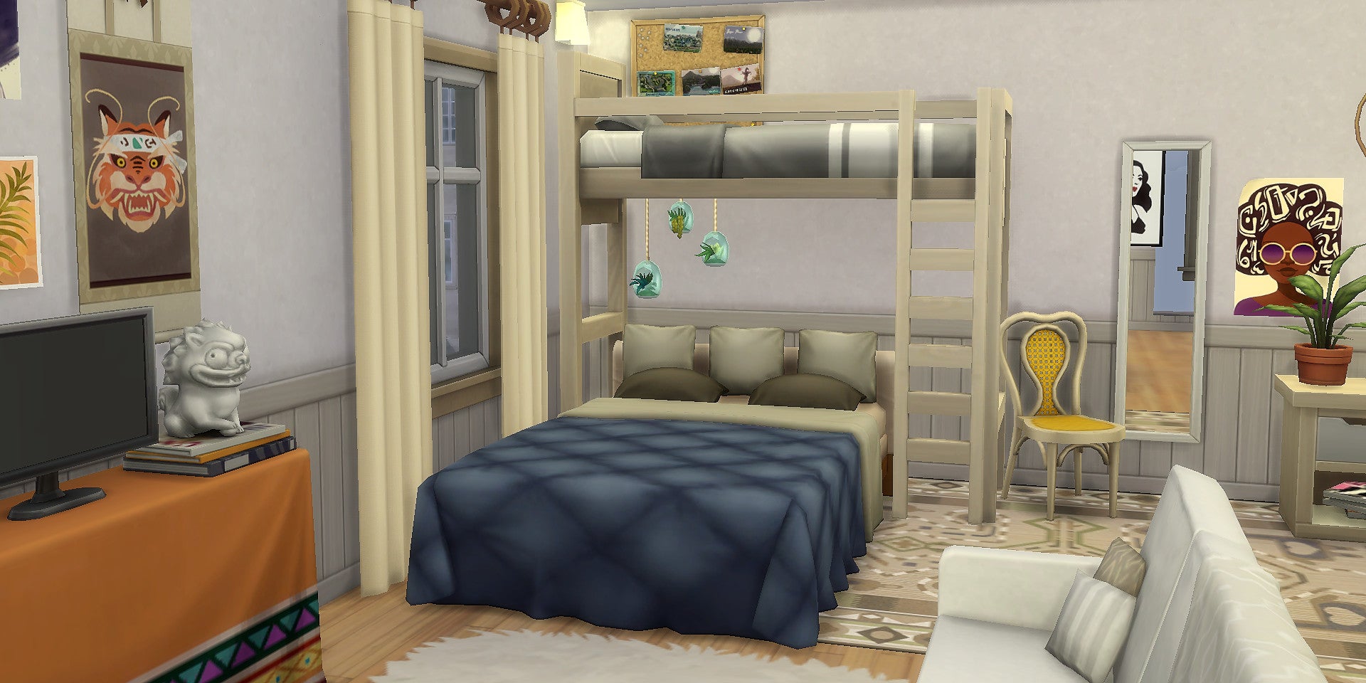 A bed is against the wall in The Sims 4.