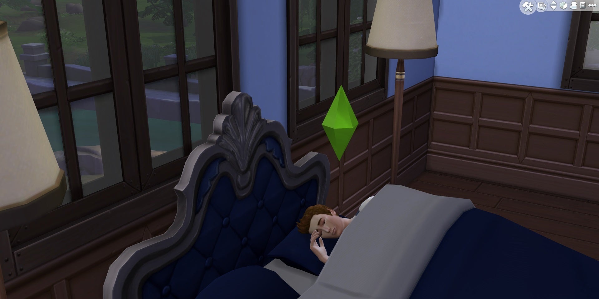 The Sims 4 a Sim sleeps in bed.