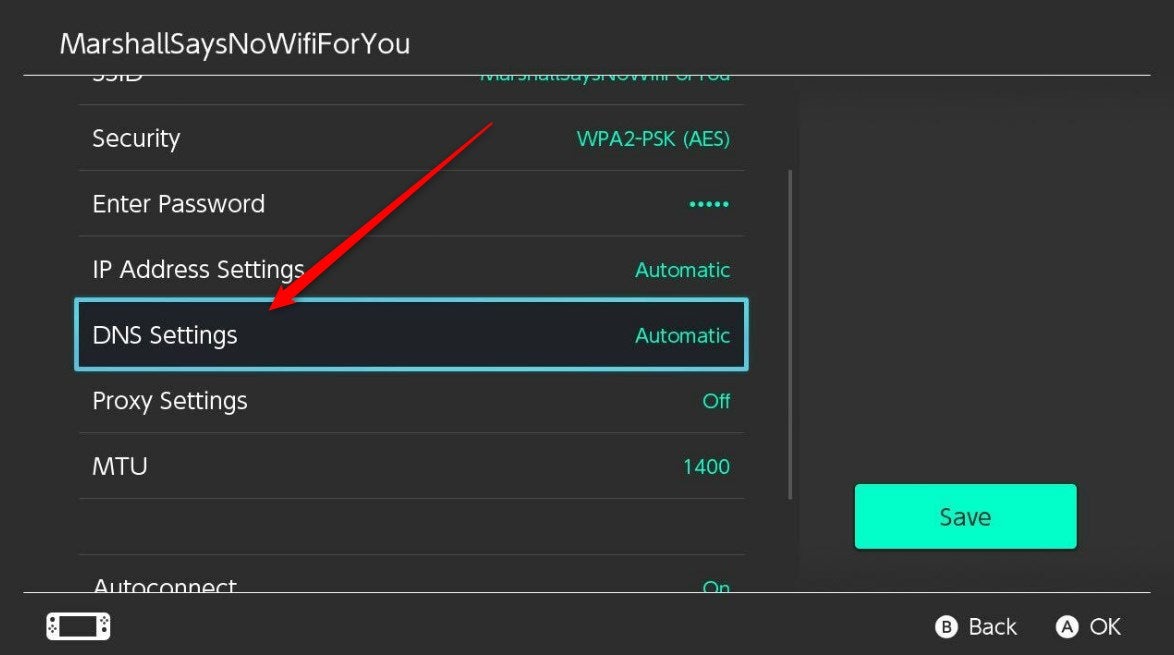 The Wi-Fi's DNS settings.