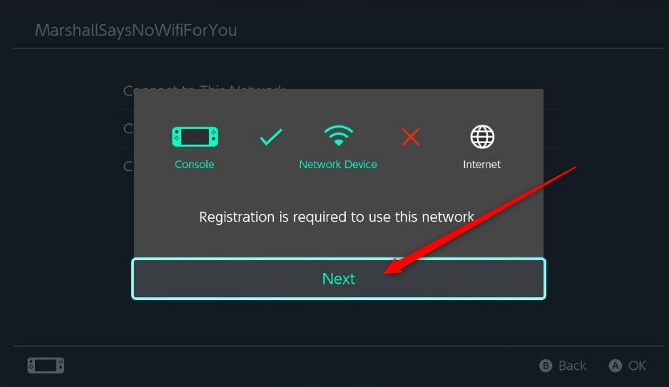 The next button after a failed network connection.