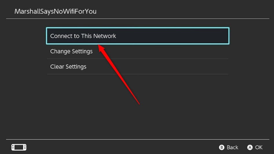 The option to connect to a network on Switch.