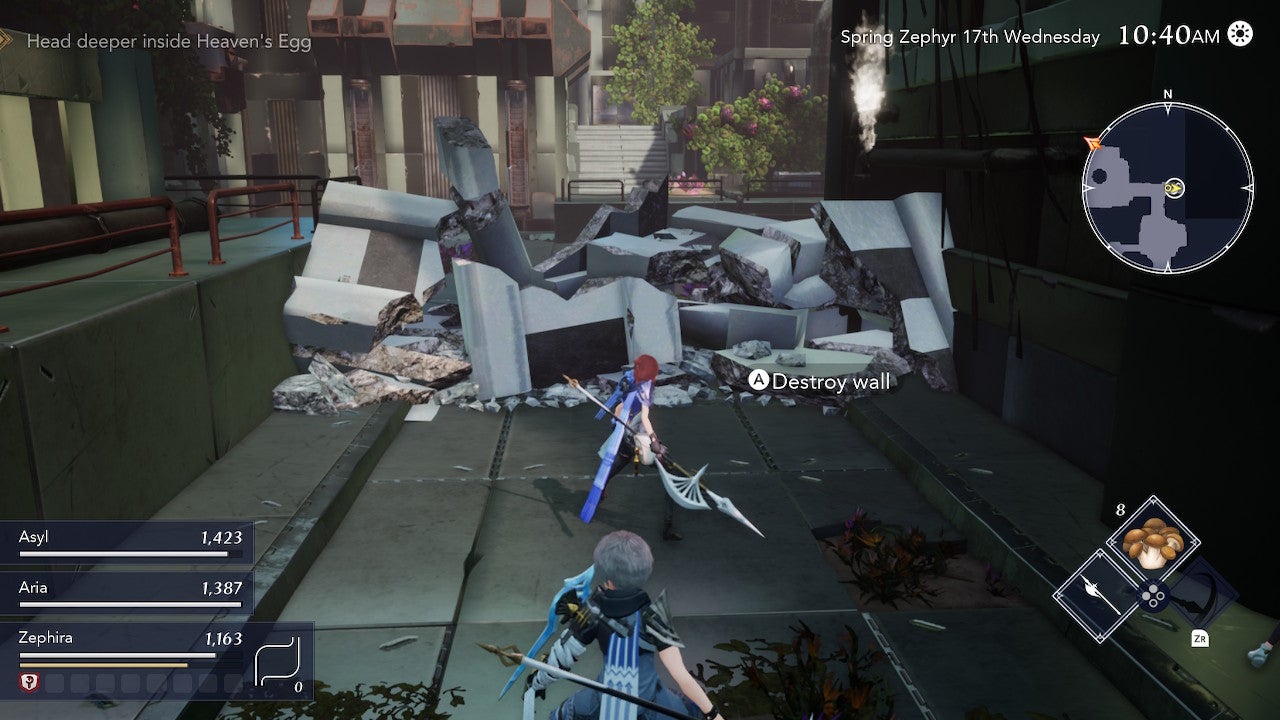 Character standing in front of destructible wall.