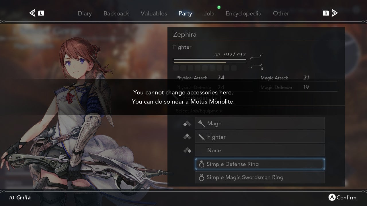 Message informing player that they cannot equip Accessories in this area.