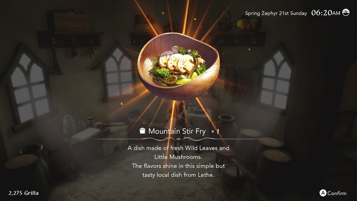 Mountain Stir Fry, a dish you can make in Harvestella.