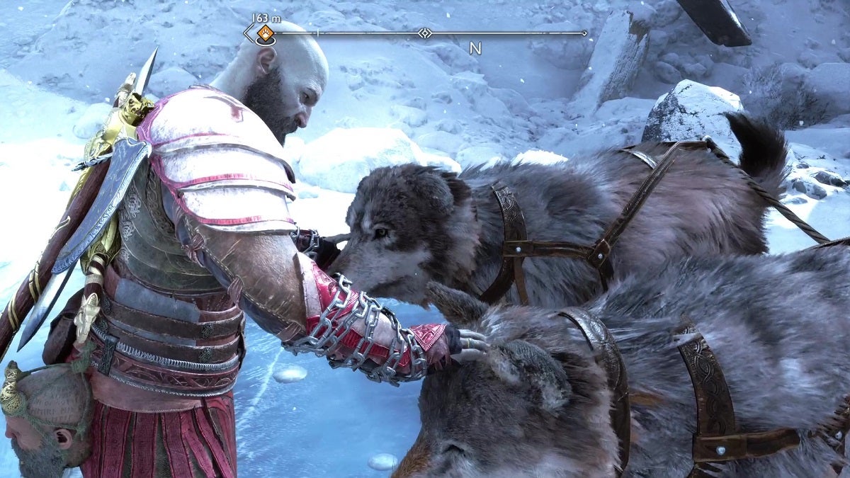 Kratos petting Speki and Svanna.