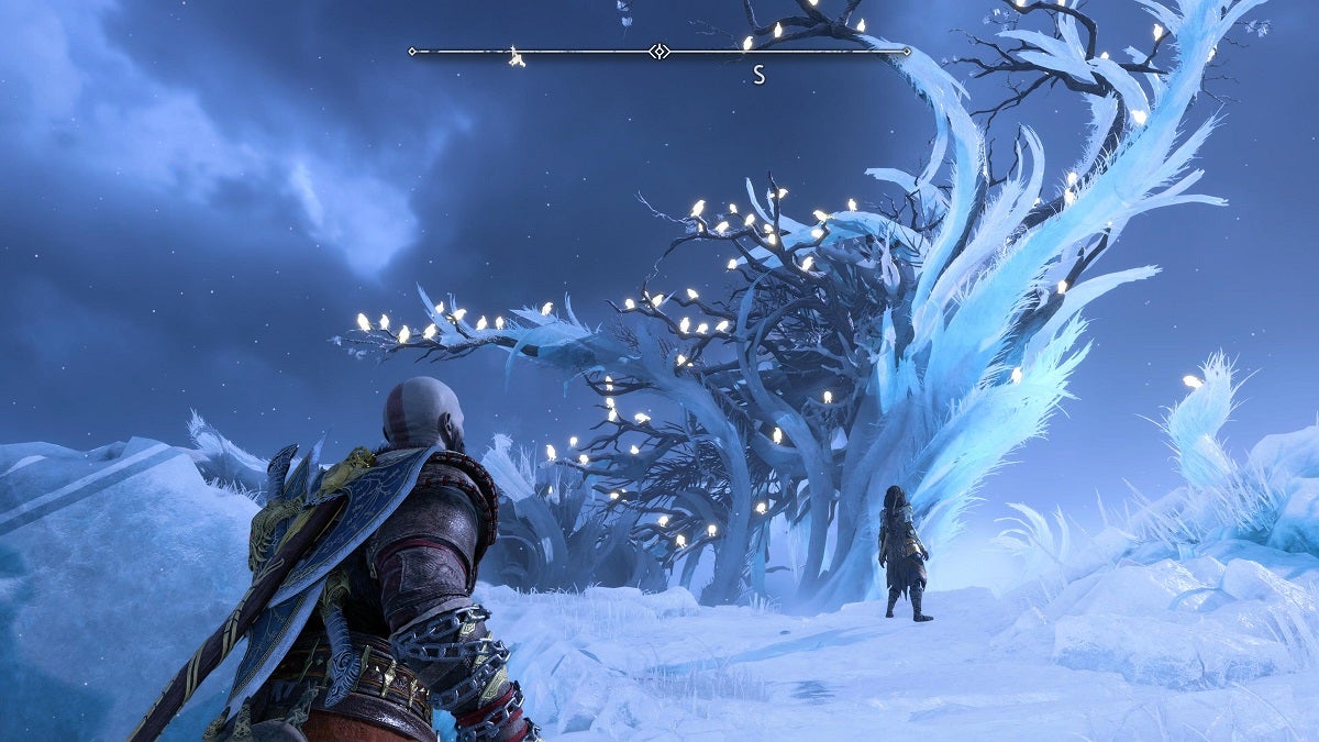 Kratos facing the Raven Tree in Niflheim.