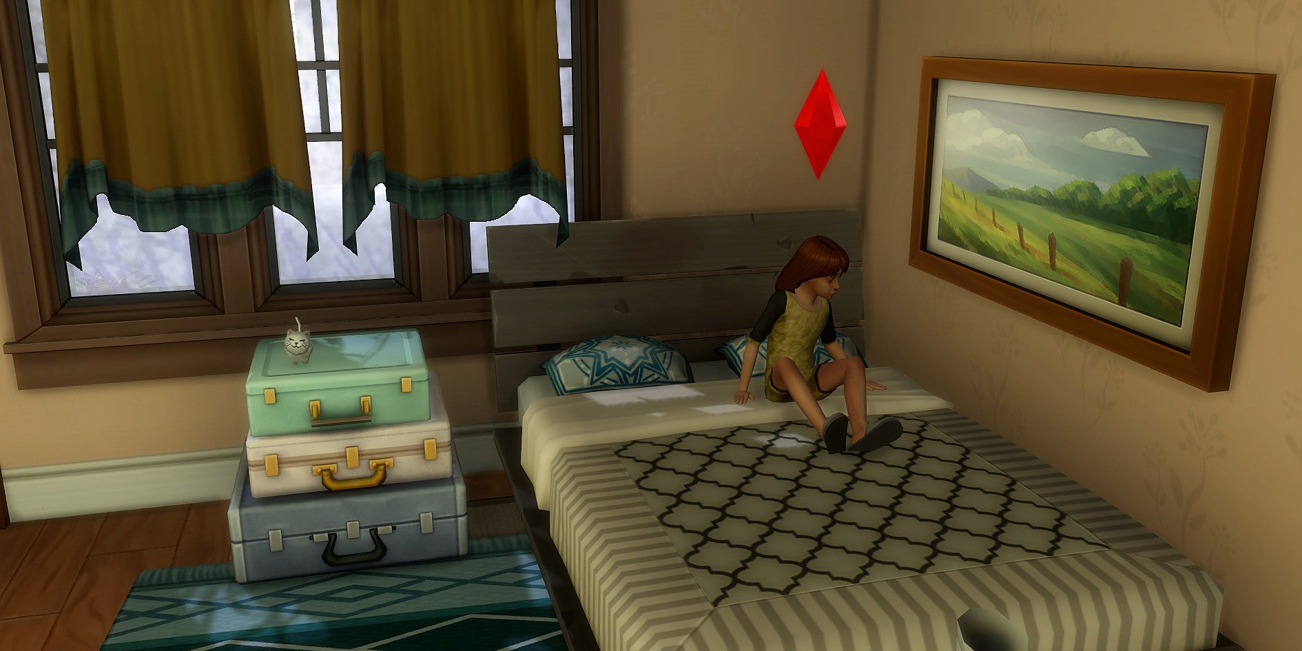 A Sim scoots over in bed in The Sims 4.