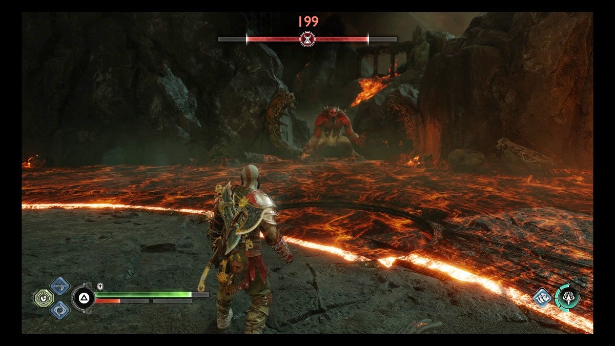 An Ogre roaring at Kratos.