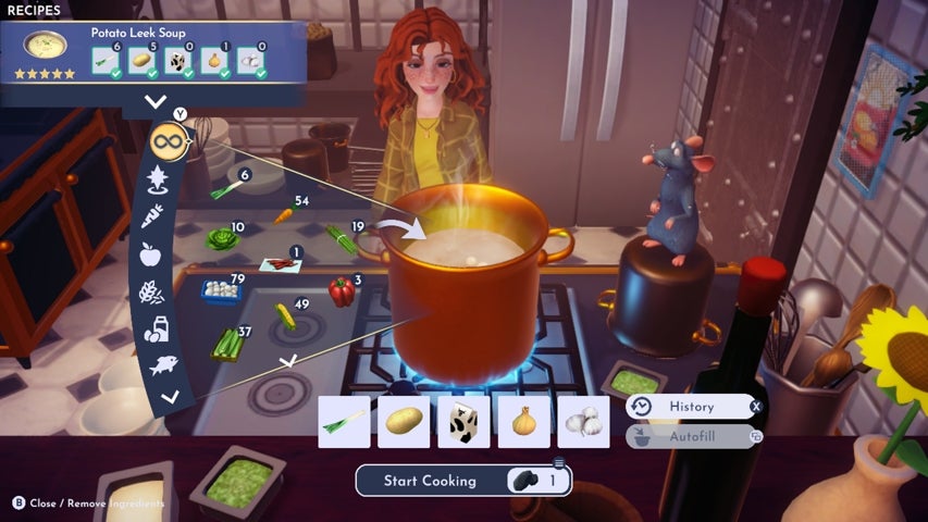A character cooking a 5-star meal in Disney Dreamlight Valley
