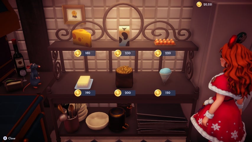 A character buying butter from Remy's restaurant in Disney Dreamlight Valley