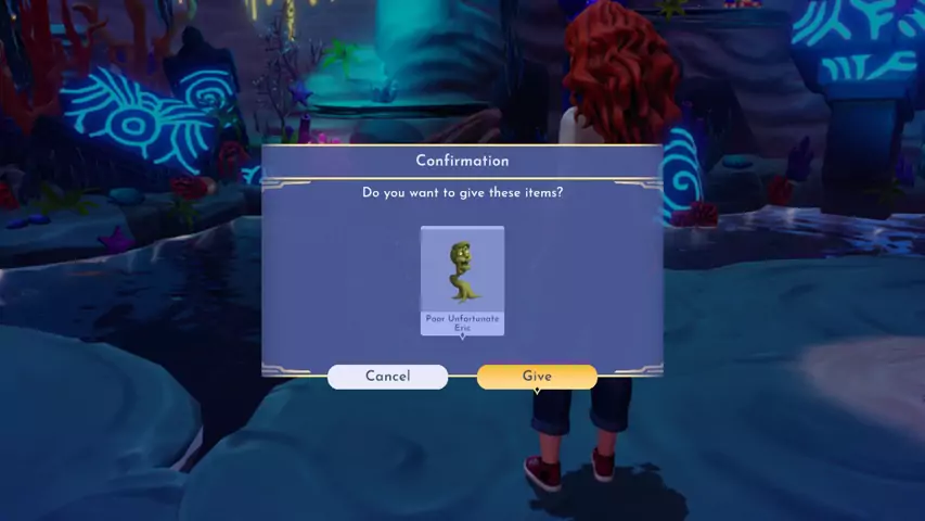 Ariel being given Poor Unfortunate Eric in Disney Dreamlight Valley
