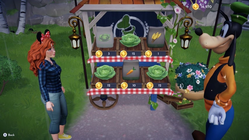 Buying lettuce from Goofy's stall in Disney Dreamlight Valley