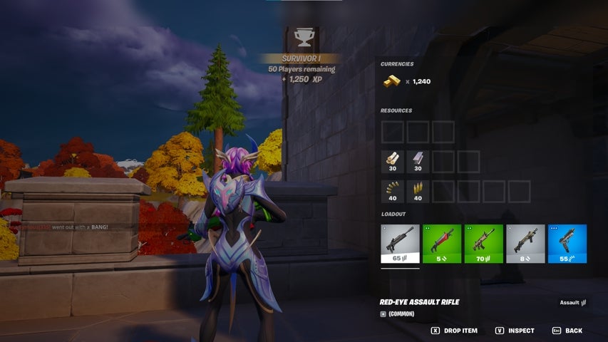 The inventory screen in Fortnite on PC