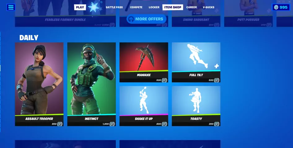 Skins on offer on the Fortnite Item Shop page