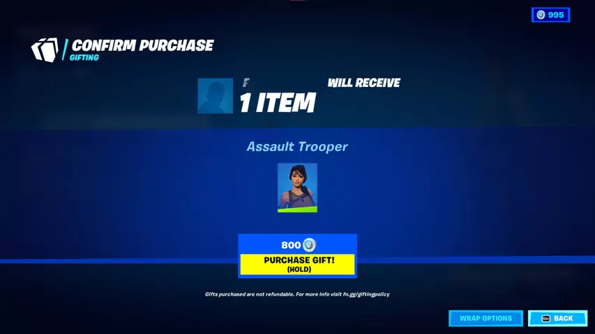 A purchase confirmation screen in Fortnite.