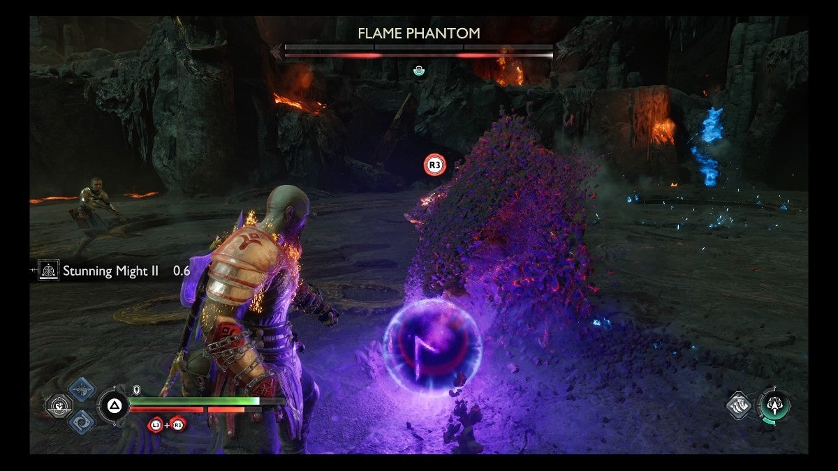 Kratos about to finish off the Flame Phantom.