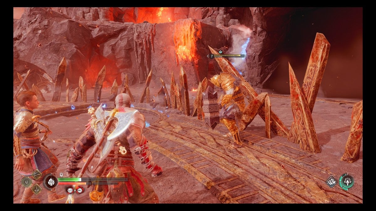 Kratos activating Spartan Rage while fighting an Einherjar Captain.