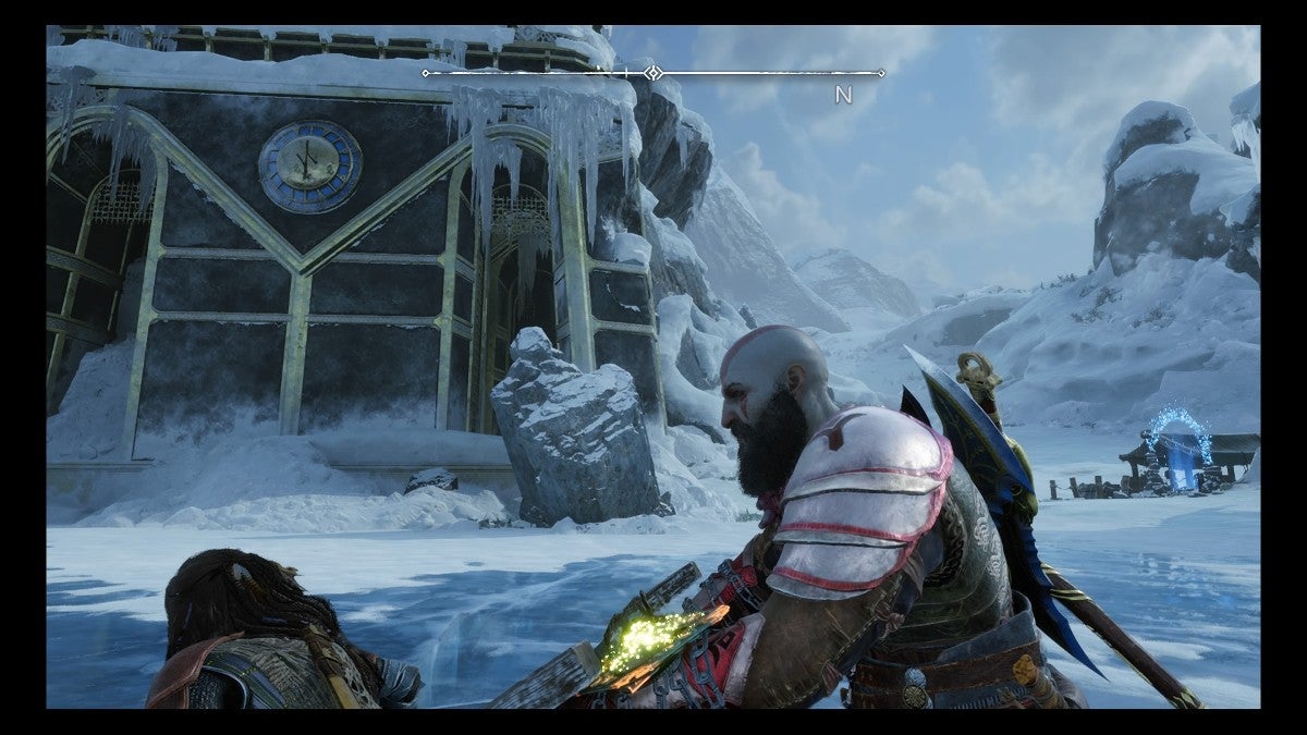 Kratos sledding west in Midgard.
