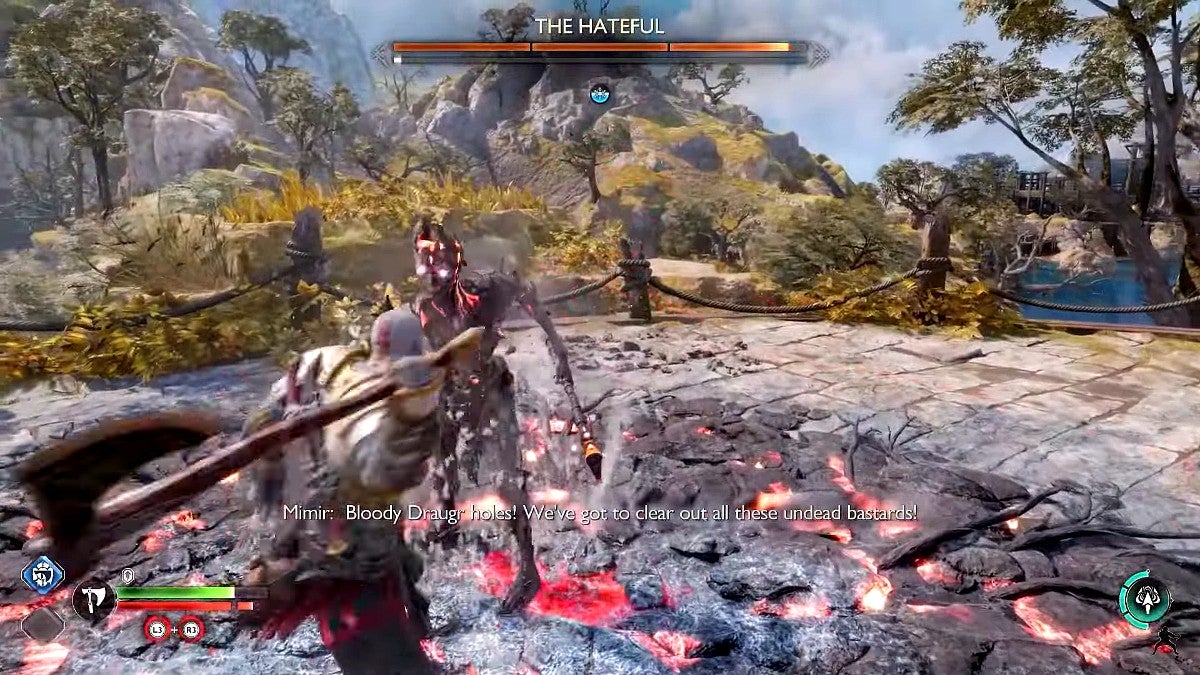 Kratos swinging his axe at The Hateful.