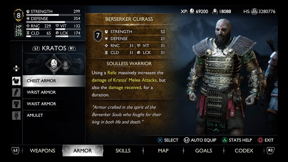 Kratos wearing the Berserker armor set.