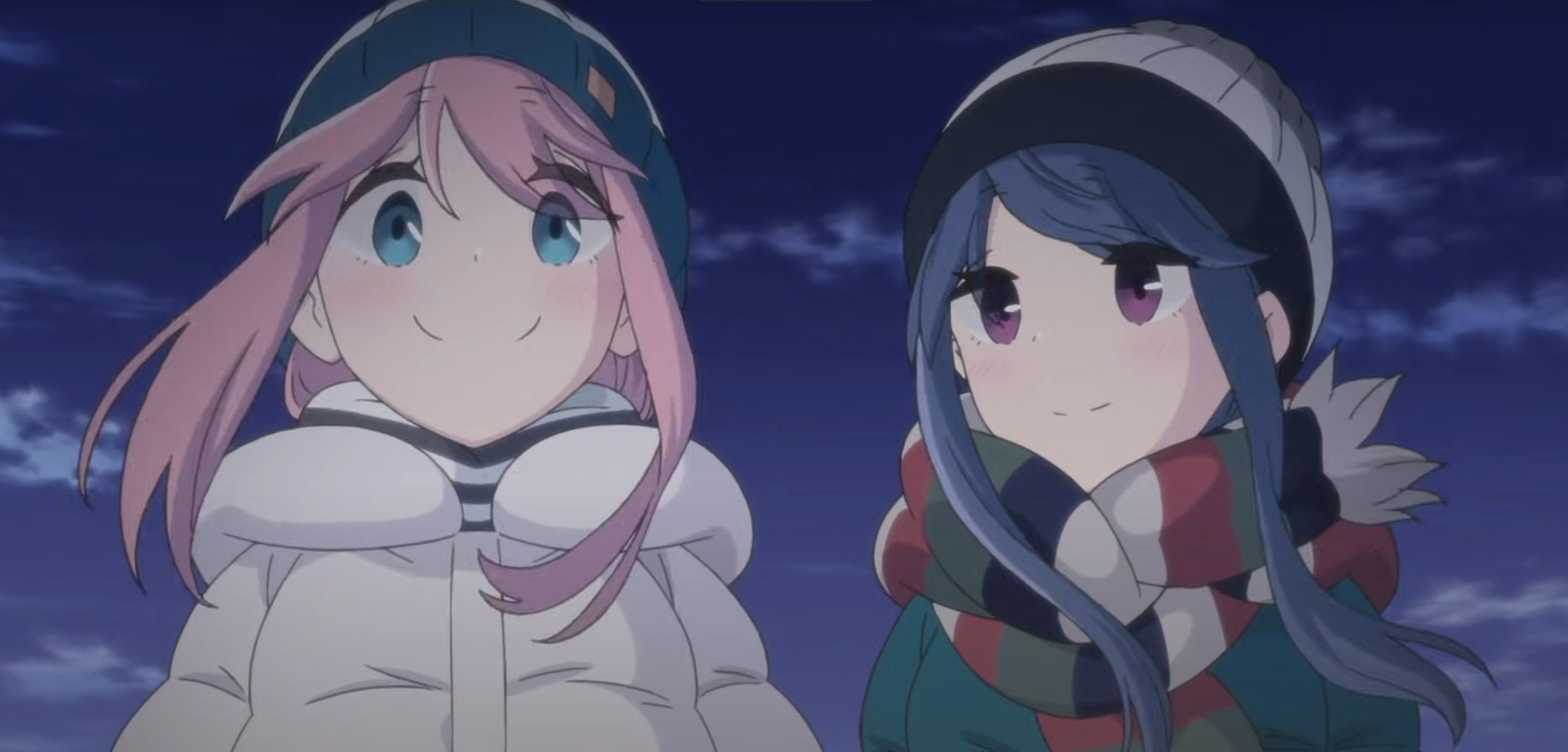Rin and Nadeshiko in the second opening animation for Laid-Back Camp.