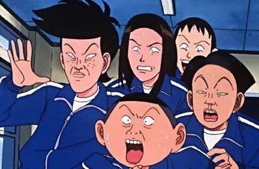 A screenshot from the slapstick comedy anime series Ping-Pong Club.