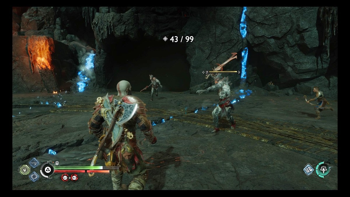 A Draugr charging at Kratos with its sword raised.