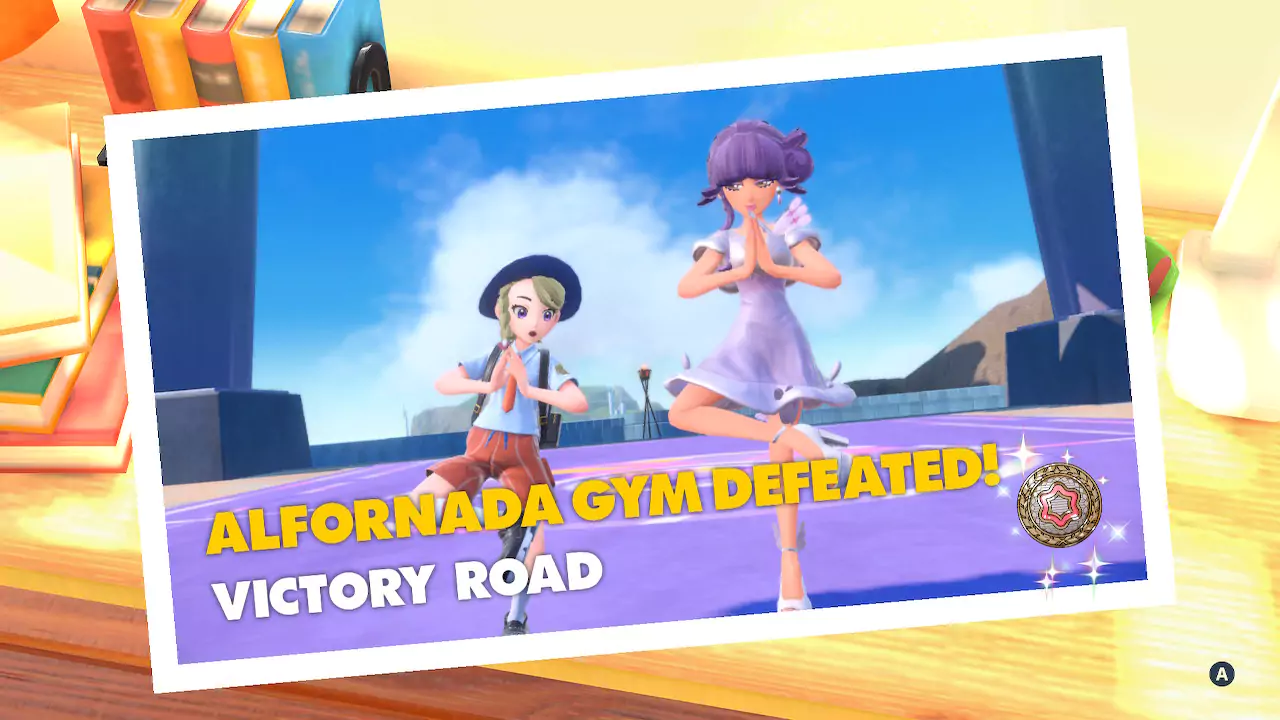 Victory pose after defeating Alfornada Gym.