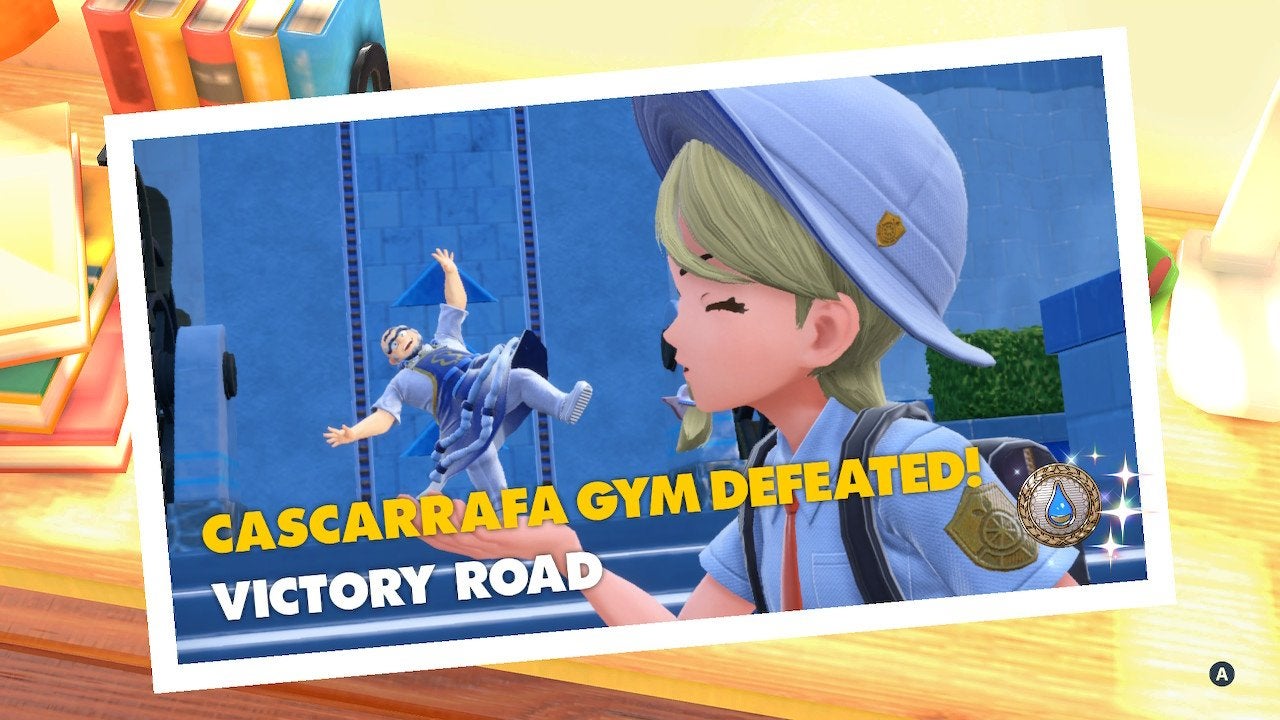 Victory pose after defeating Cascaraffa Gym.