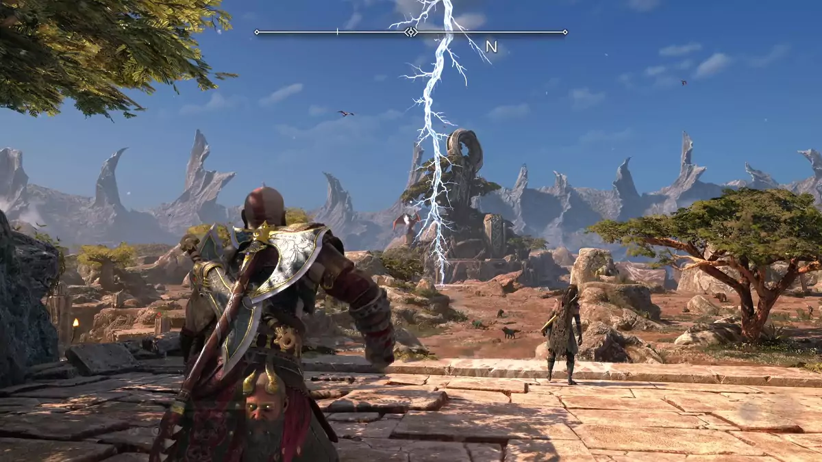 Kratos arriving at the Crater in Vanaheim.