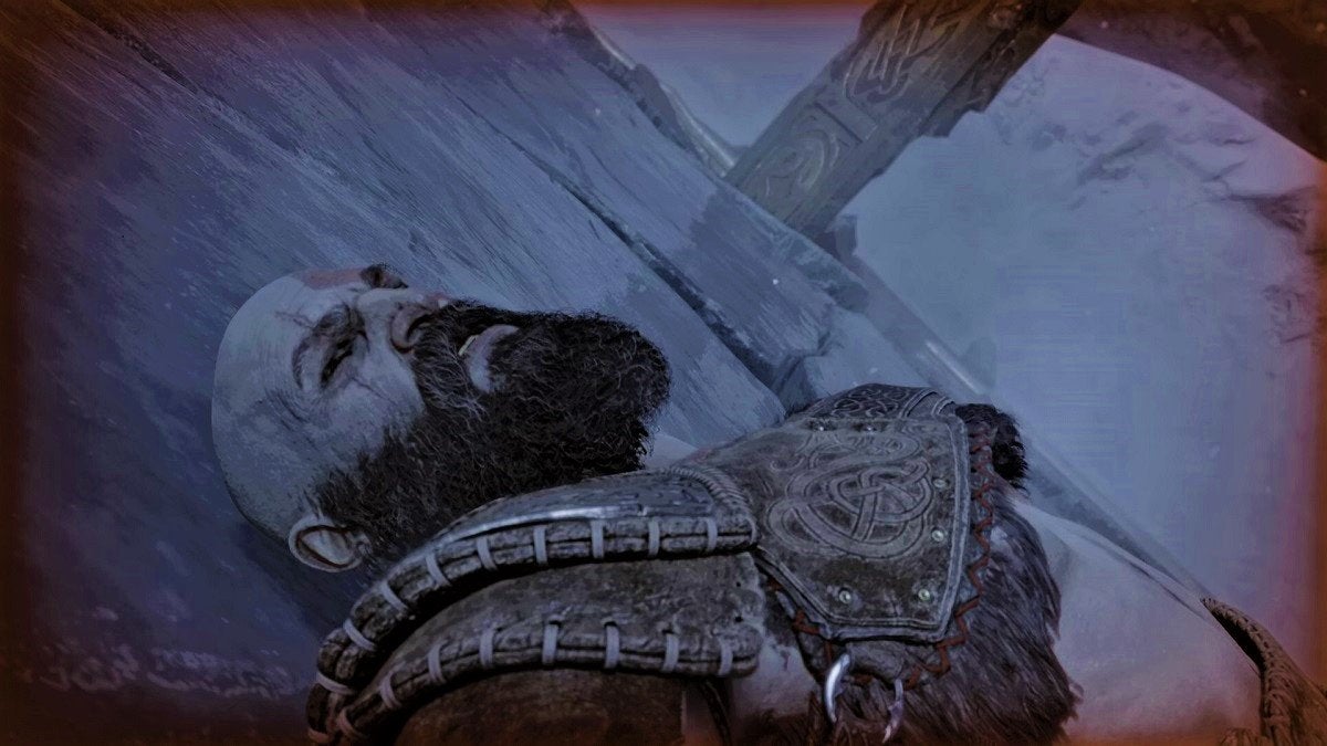 Kratos dying in-game.