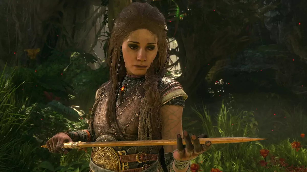 Freya holding the Mardoll sword.