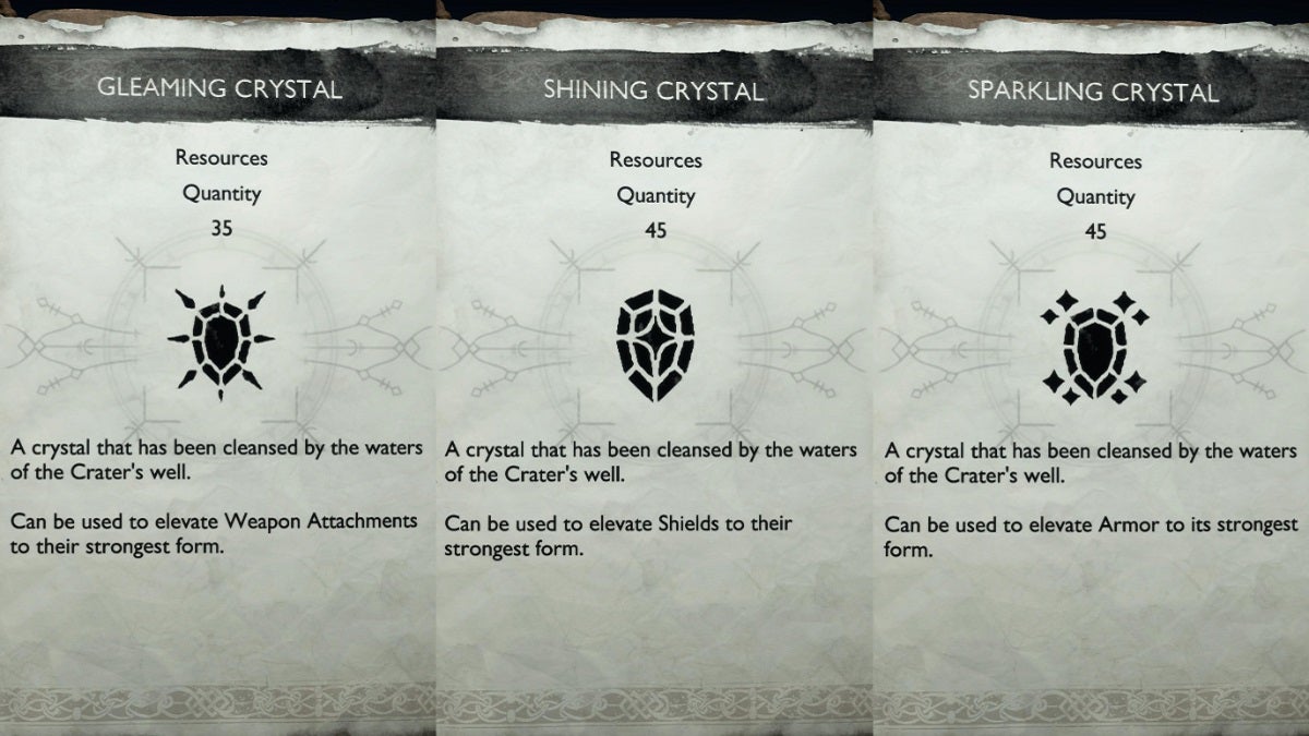 Gleaming Crystals, Shining Crystals, and Sparkling Crystals in God of War Ragnarok.