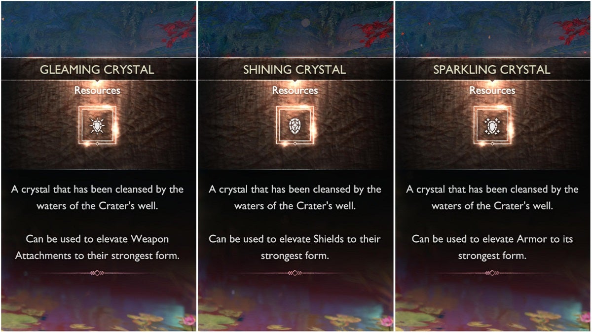 Gleaming Crystal, Shining Cystal, and Sparkling Crystal from the Wishing Well.