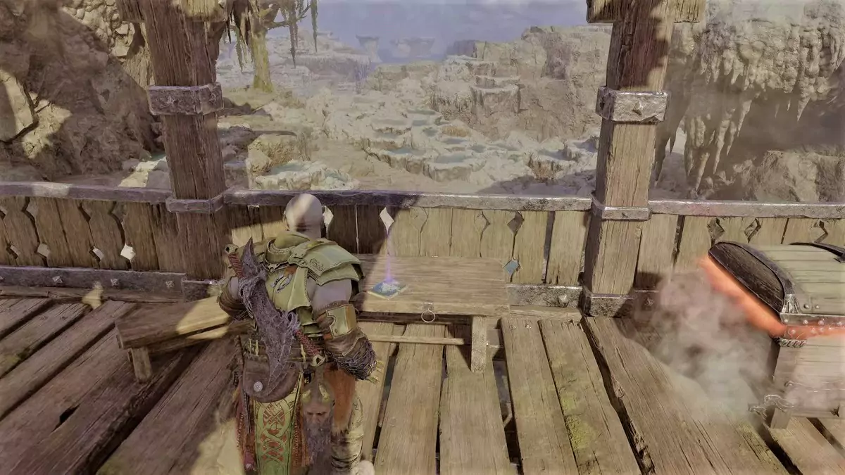Kratos facing a Kvasir Poem in God of War Ragnarok.