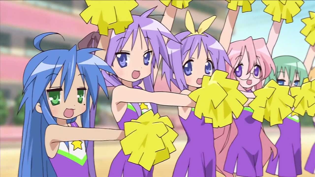 A screenshot from the opening of the Lucky Star anime.