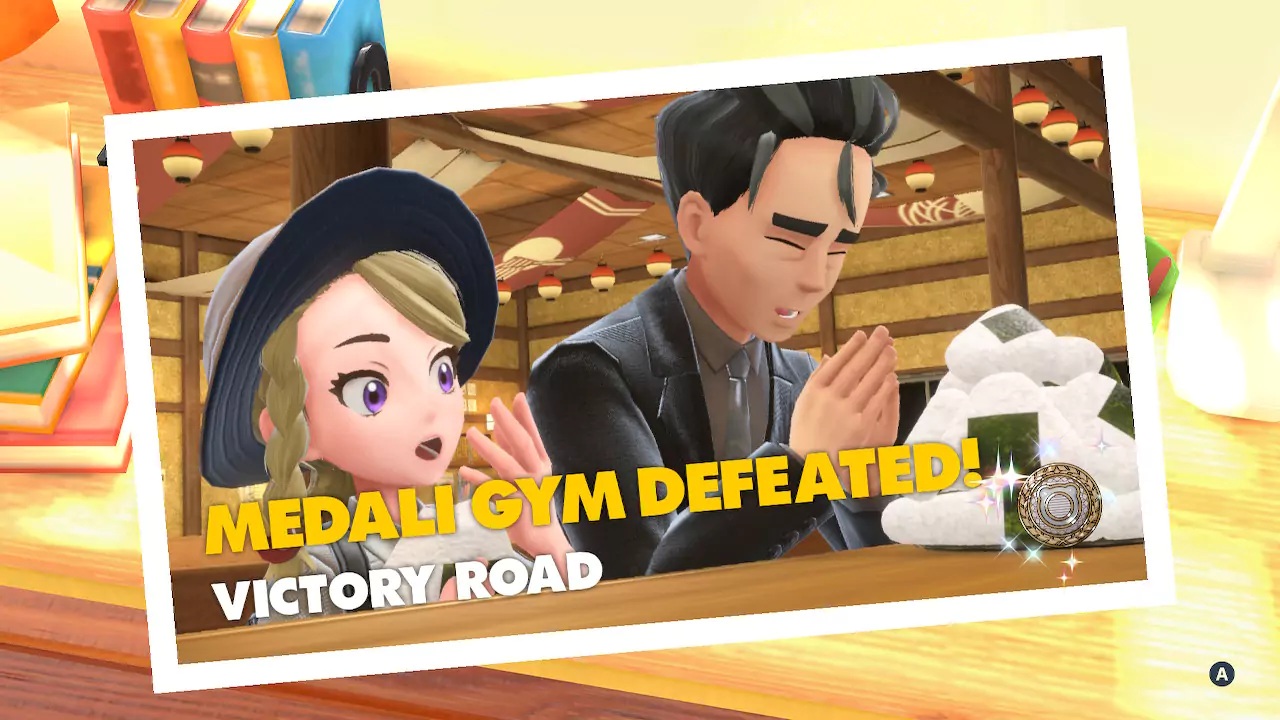 Victory pose after defeating Medali Gym.