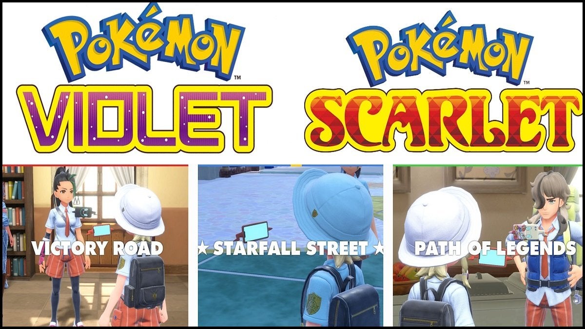 Cover photo for each main path in Pokémon Scarlet and Violet.