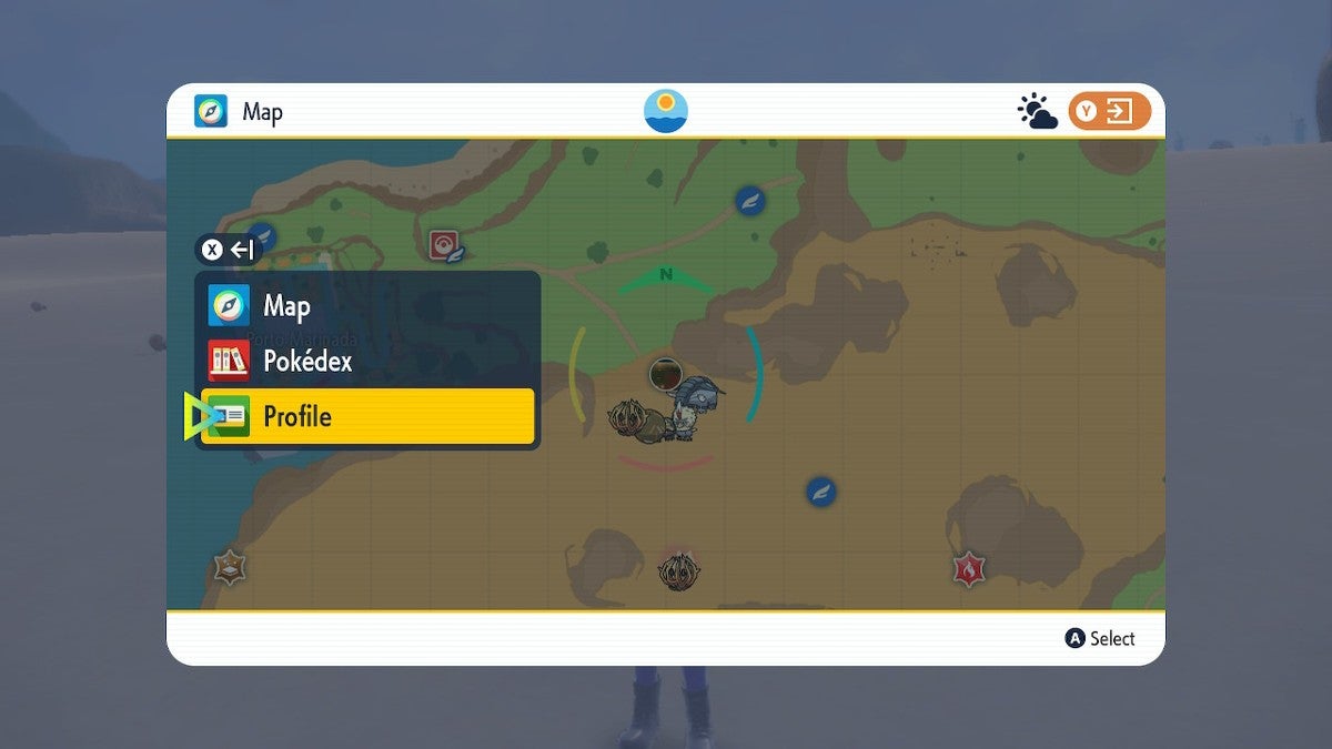 A player about to open up their profile from the map menu.