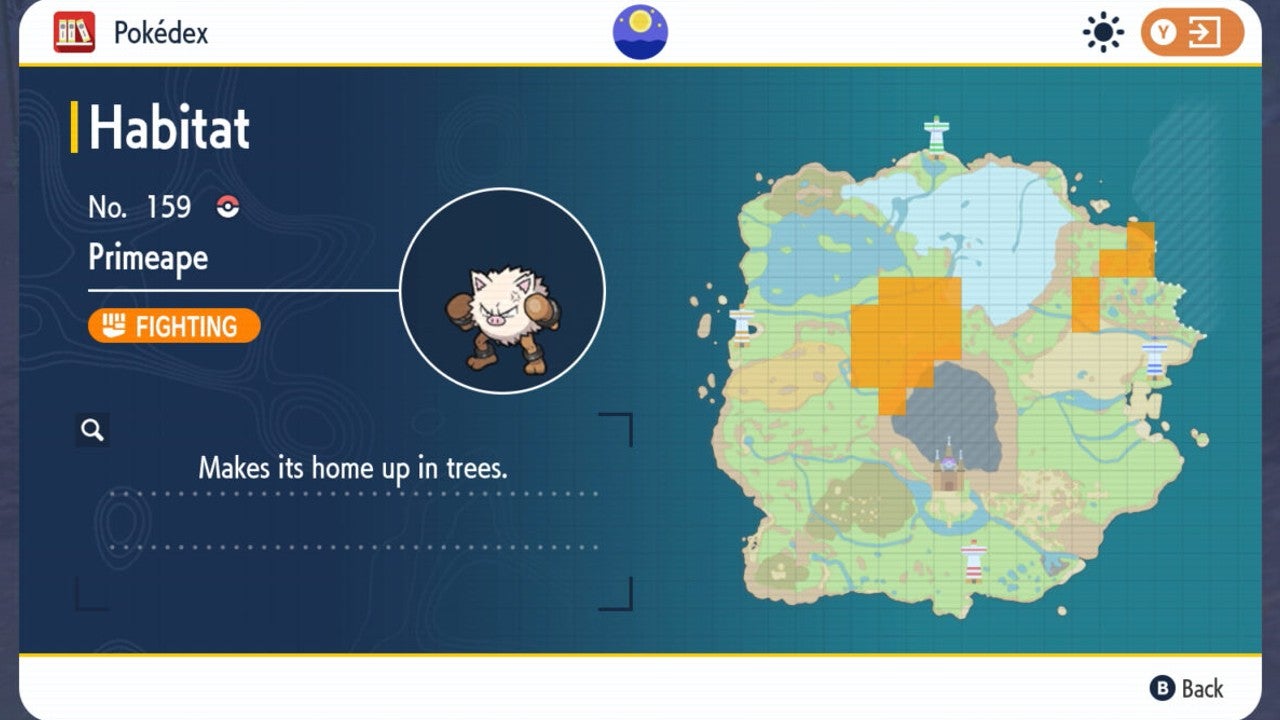 Primeape locations on the map.