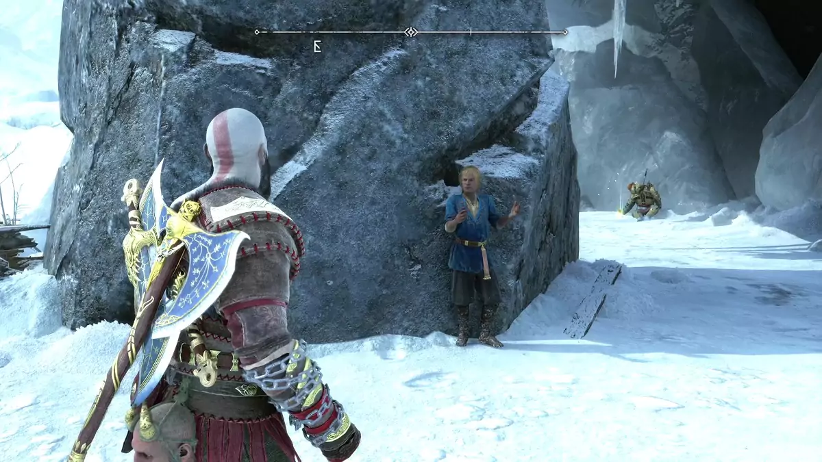 Kratos speaking wilth Skjoldr.