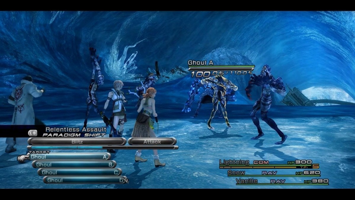 A screenshot from a battle in Final Fantasy XIII.