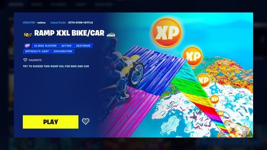 A creator-made experience game listed in Fortnite