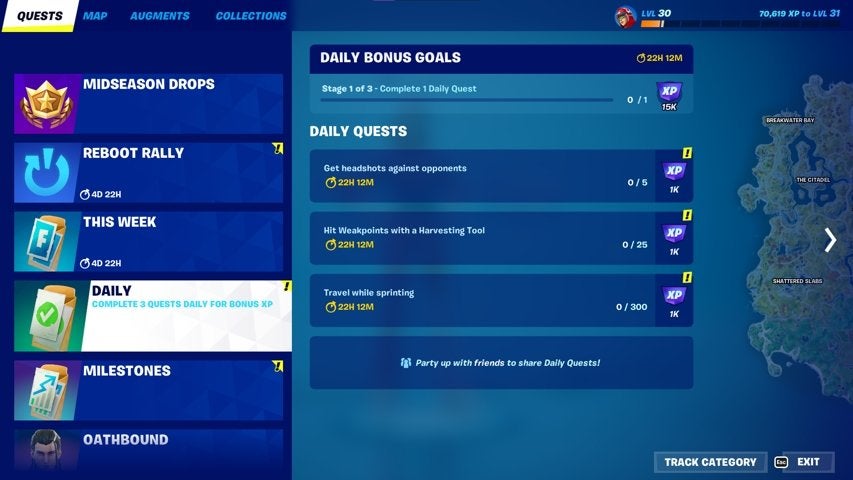 Daily quests listed in Fortnite