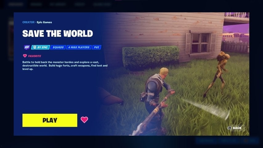 The Save The World PvE mode listed in Fortnite